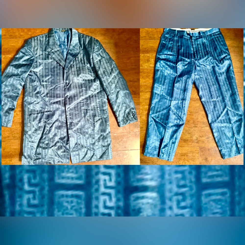 GIANNI VIRONI VINTAGE BLUE SATEEN BLAZER & PANTS SUIT MENS SIZE 46LONG